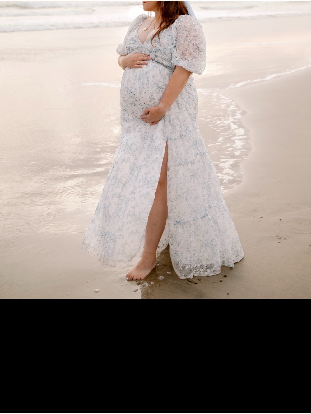 Elegant White & Blue Floral Maxi Maternity Dress